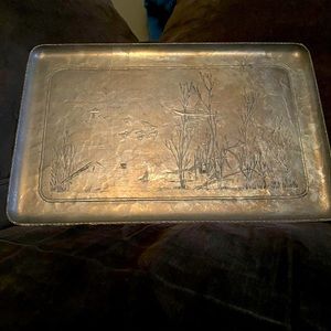 VTG Hand made Tray Nature Scene Hammered Aluminum